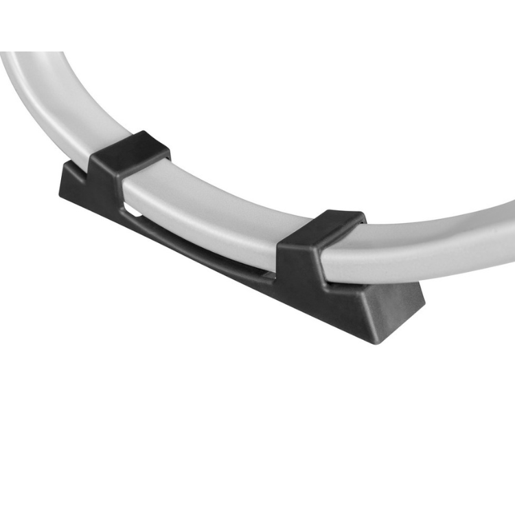 Black laptop stand with silver curved support, adjustable, for  laptops up to 17 inches.