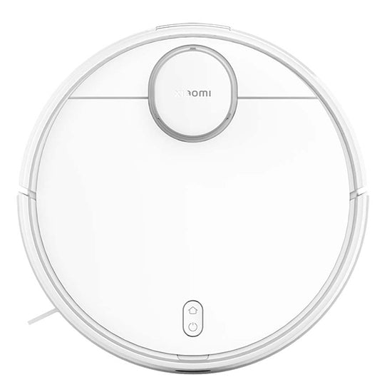 White Xiaomi robot vacuum cleaner, S10 model, with power button and logo visible.