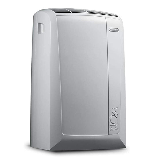 Delonghi portable air conditioner, white, 9400BTU, angled view.