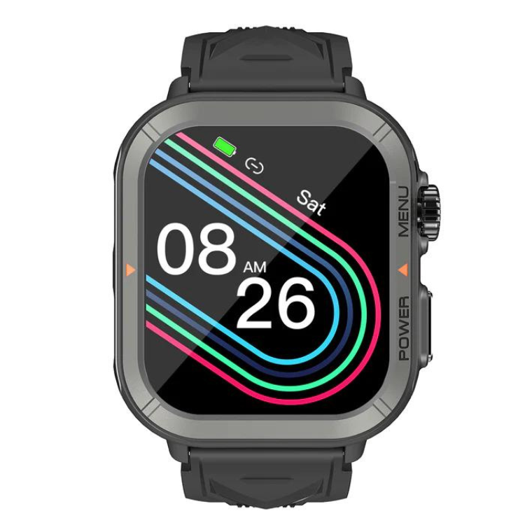 Smartwatch Blackview W30 preto com ecrã táctil, pulseira preta, mostrando data e hora.