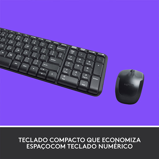 Logitech MK220 wireless keyboard and mouse, black, compact keyboard with numpad.