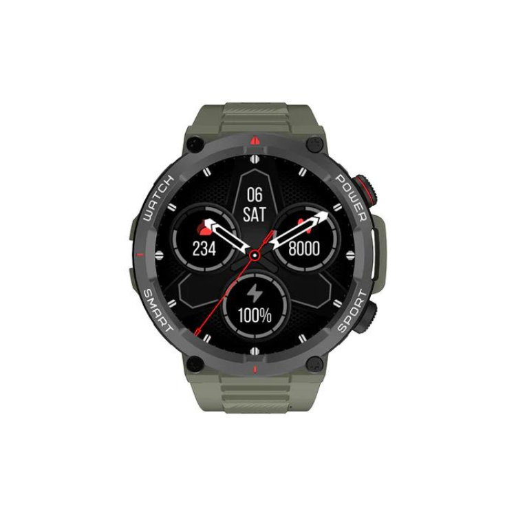 Smartwatch Blackview W50 verde com pulseira verde e mostrador preto.