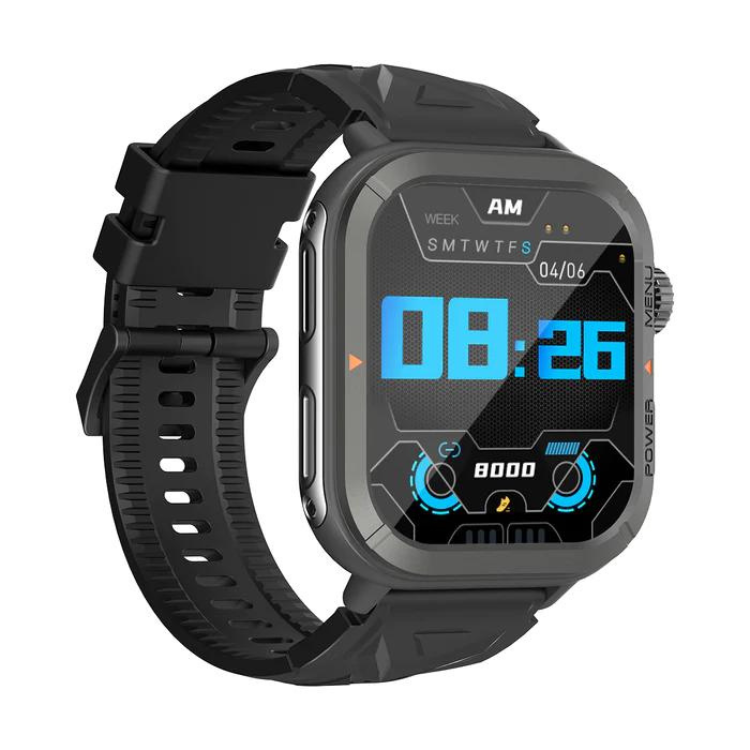 Smartwatch Blackview W30 preto com pulseira preta e ecrã digital a mostrar as 08:26.