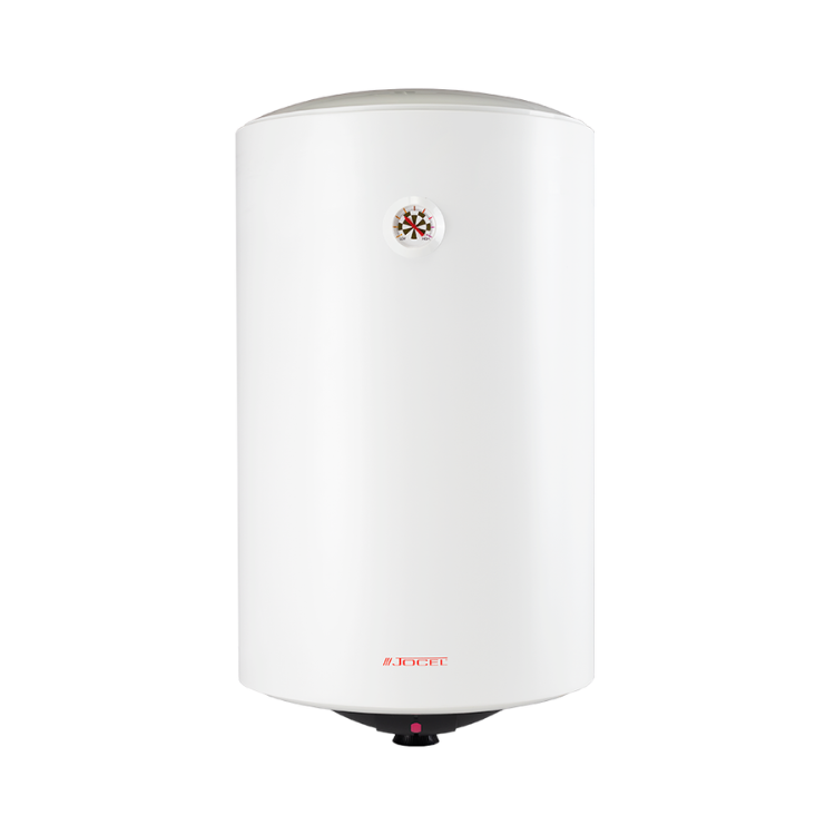 White Jocel 30L water heater, cylindrical, with red logo and control panel.