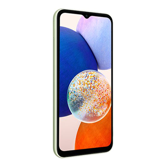 Smartphone Samsung Galaxy A14 5G verde com ecrã de 6.6 polegadas e design elegante.