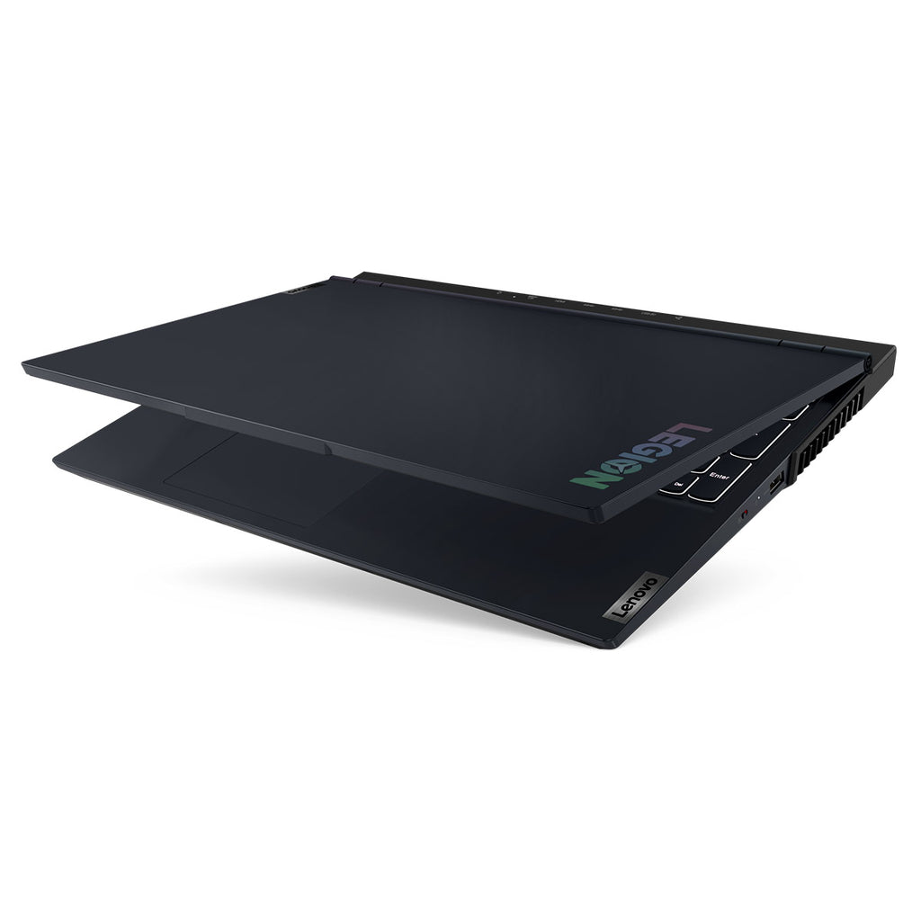 Portátil Lenovo Legion 5 preto 15.6 polegadas com logótipo Legion na tampa.