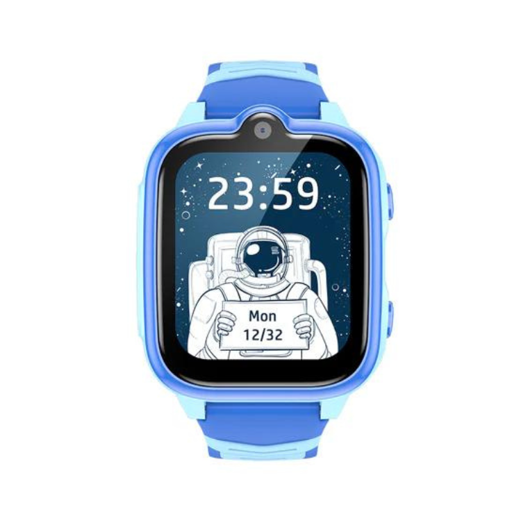 Smartwatch Blackview Z10 Kids azul com ecrã a mostrar astronauta e hora 23:59.