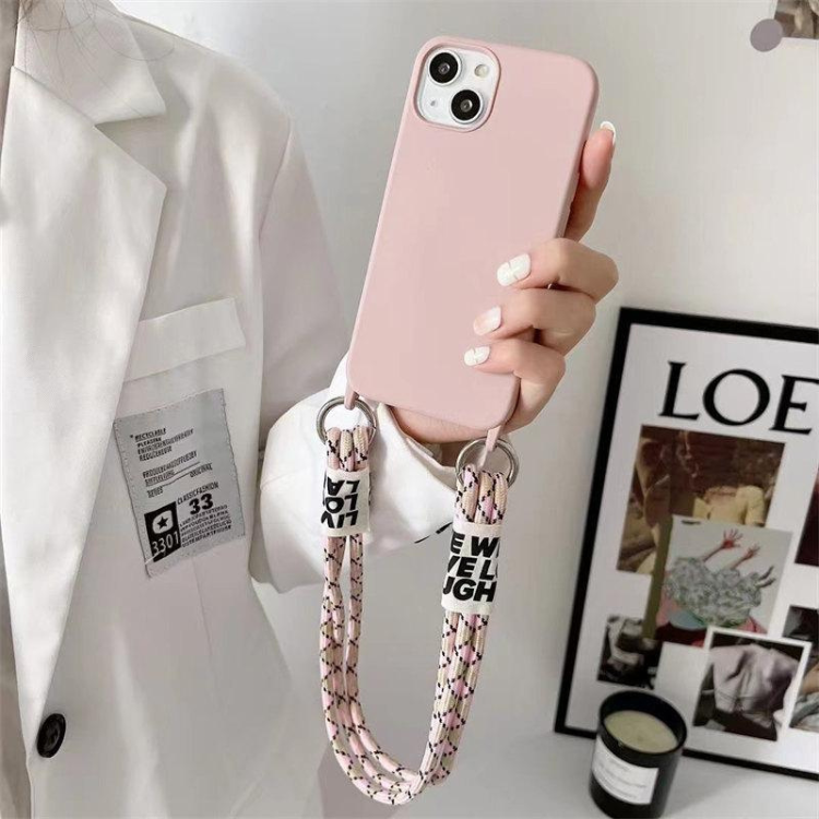 Rixus iPhone 15 TPU-Hülle Rosa mit Kordel