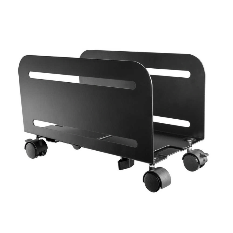 Black mobile CPU stand with wheels, NapoFix MPM002, for desktop organization.
