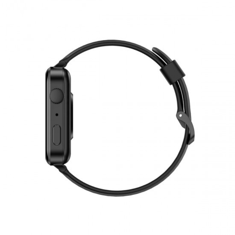 Smartwatch Blackview R30 Pro preto com pulseira de borracha e dois botões laterais.
