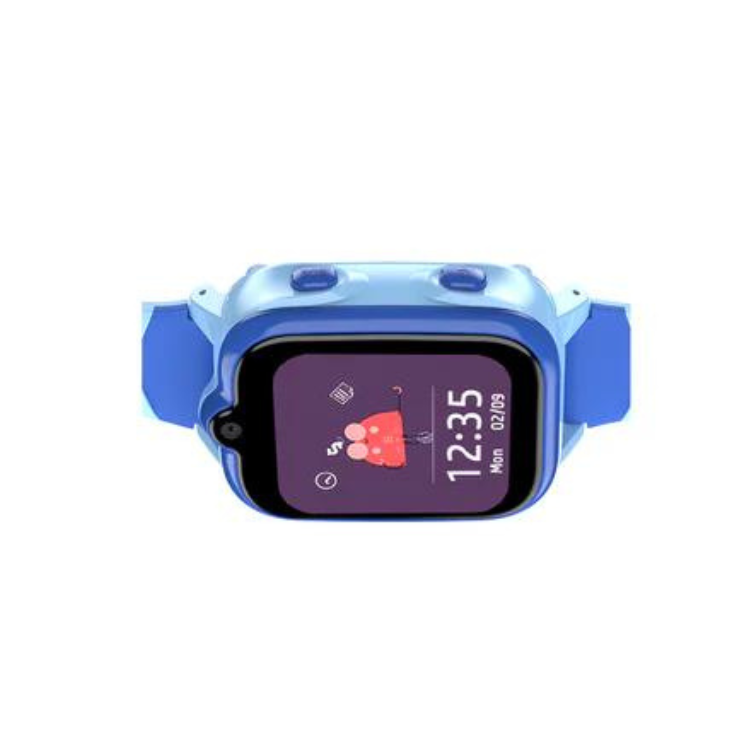 Smartwatch Blackview Z10 Kids azul com ecrã a mostrar o tempo e ícones, para chamadas e videochamadas com 4G.