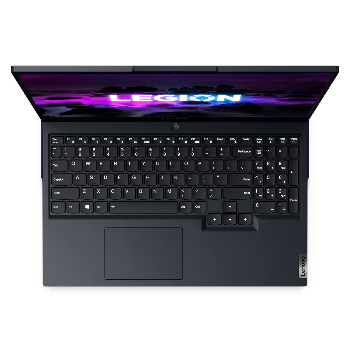 Portátil Lenovo Legion 5 preto 15.6 polegadas com teclado e ecrã ligado.