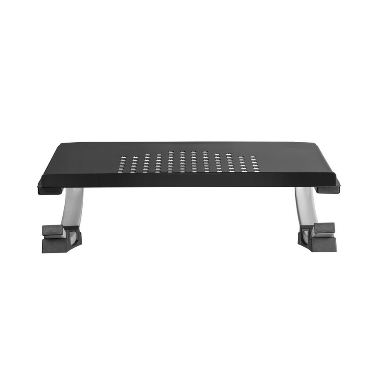 Black laptop stand with silver legs and ventilation holes, Napofix ERGO100.