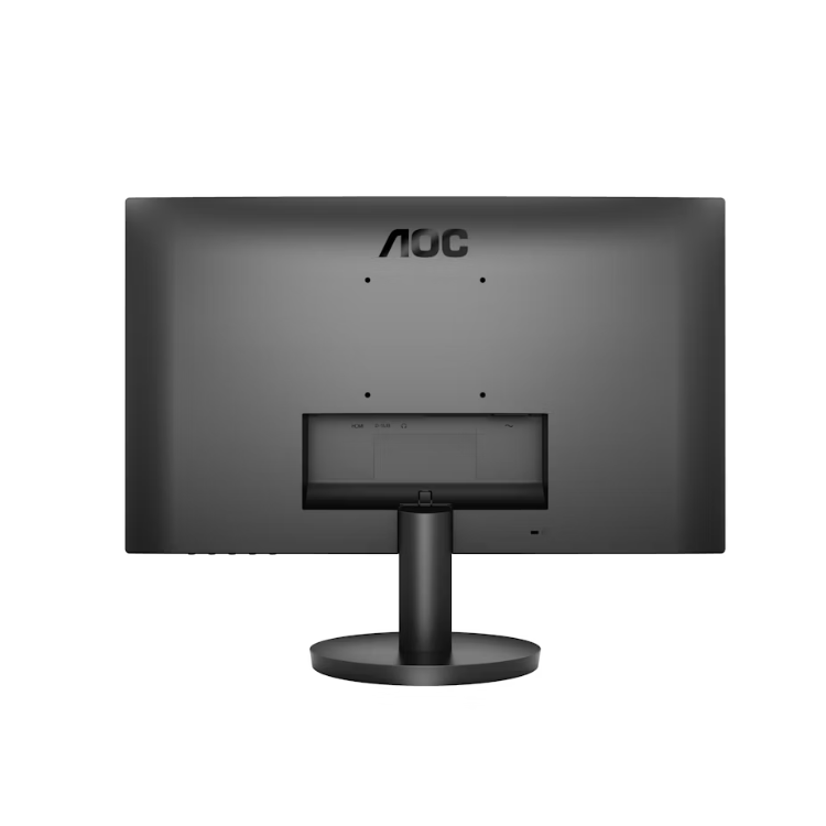 Monitor AOC 27B3HA2 preto com suporte, visto por trás.