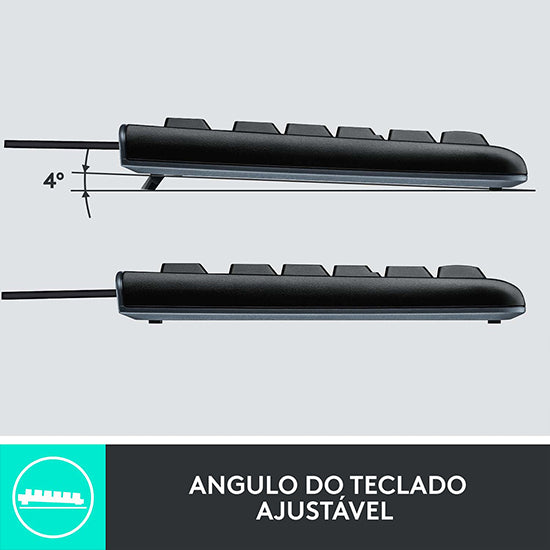 Black adjustable keyboard with 4 degree angle setting and cord.