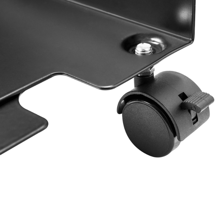 Black mobile CPU stand wheel, NapoFix MPM002, close-up view.
