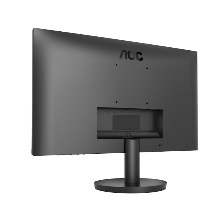 Monitor AOC 27B3HA2 preto com suporte, visto por trás.