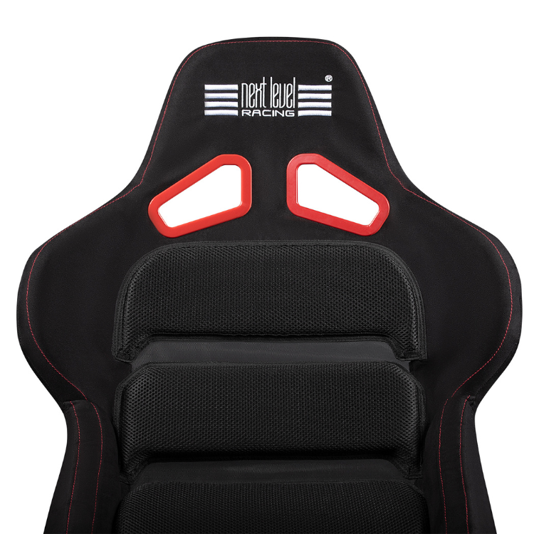 Next Level Racing GT Lite Pro gaming chair, black with red accents and white logo.