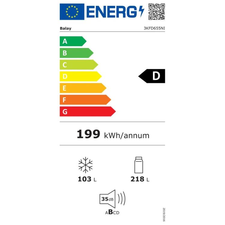 Frigorífico Combinado Balay 3KFD655NI 321L Total No Frost Cristal Preto Classe D