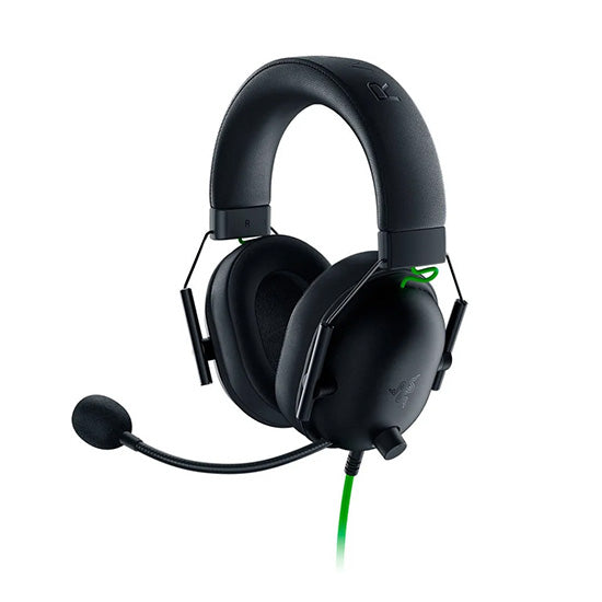 Black Razer Blackshark V2 X gaming headset with 7.1 surround sound and green accents.
