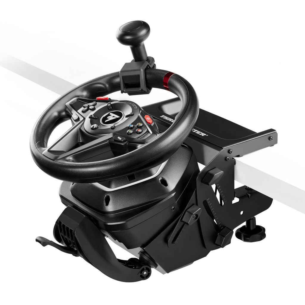 Thrustmaster T128 SimTask Pack steering wheel with gearshift and mounting system, black.