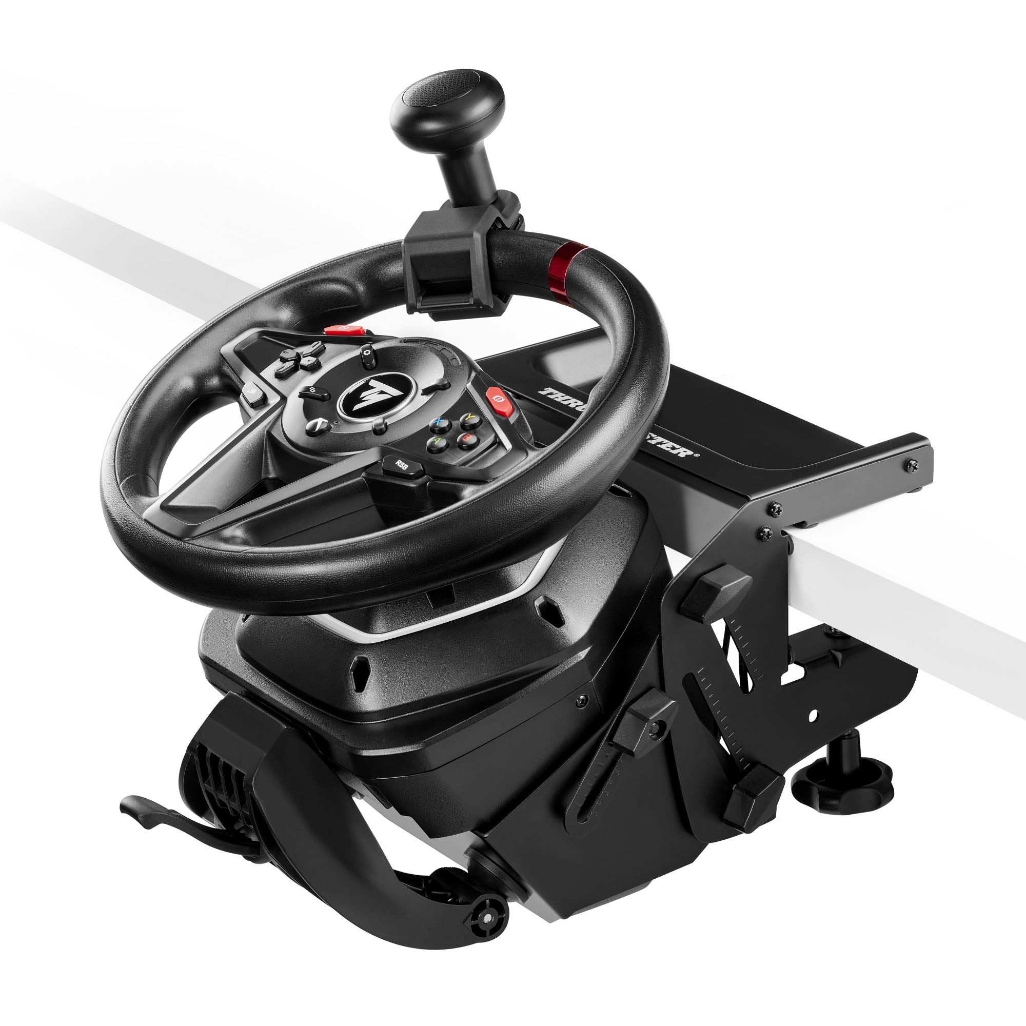 Thrustmaster T128 SimTask Pack steering wheel with gearshift and mounting system, black.