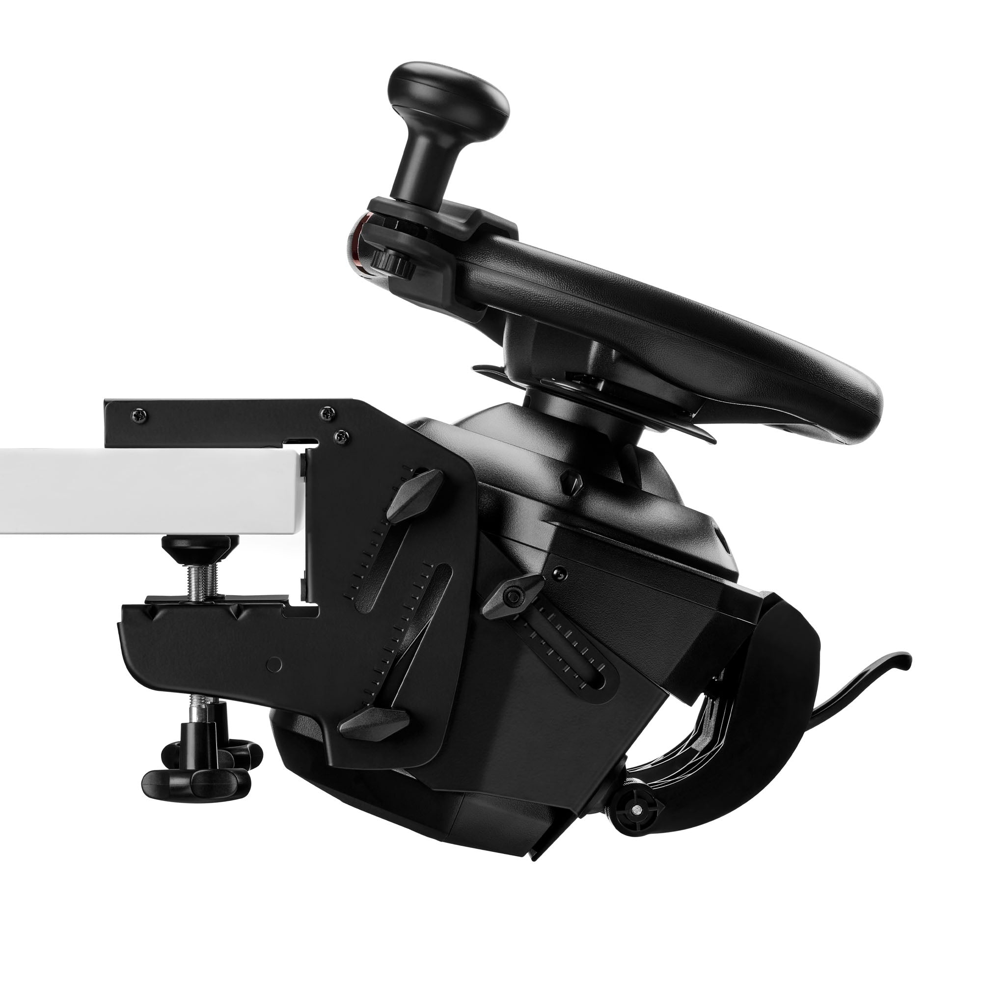 Thrustmaster T128 SimTask Pack, black gaming steering wheel with gearshift and mount.