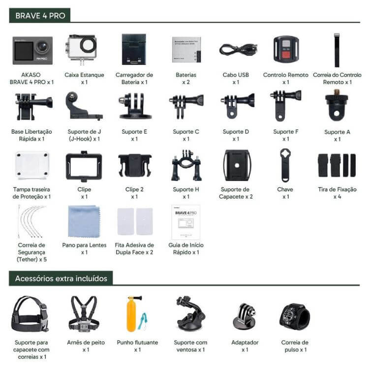 Action Cam Akaso Brave 4 Pro Outdoor Kit Preto