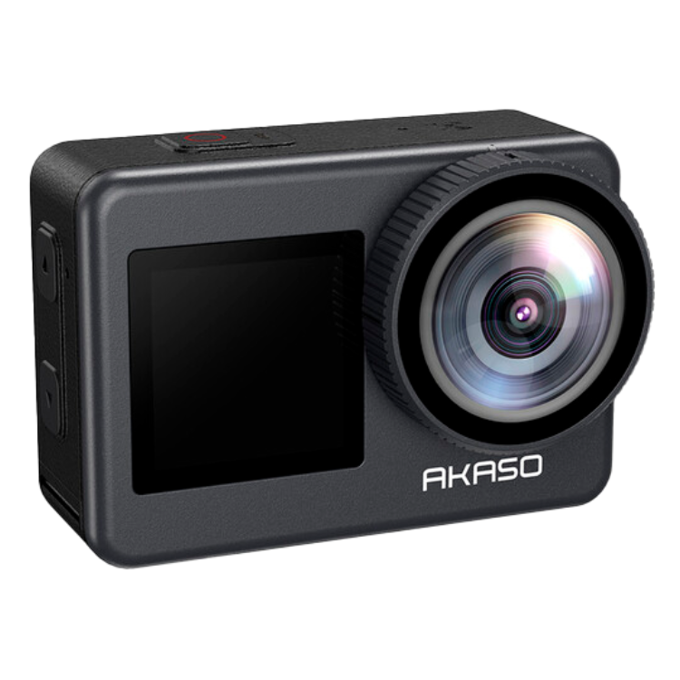 Black AKASO Brave 7 action camera with lens and screen