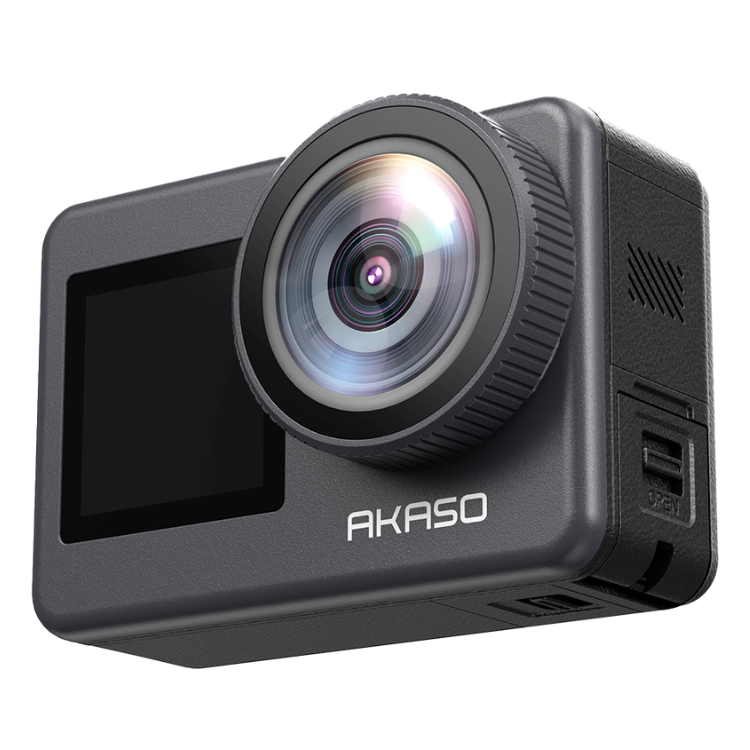 Black AKASO Brave 7 action camera with lens and screen