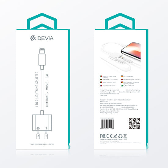 Adaptador Devia 2 em 1 Dual Lightning Splitter