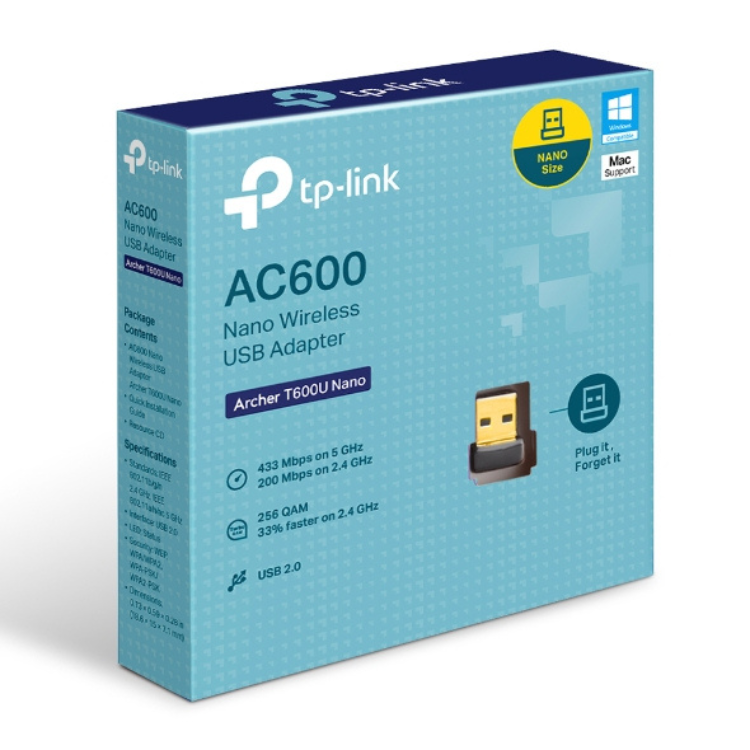 Adaptador USB TP-Link Archer T600U Nano 433 Mbps Wi-Fi Preto