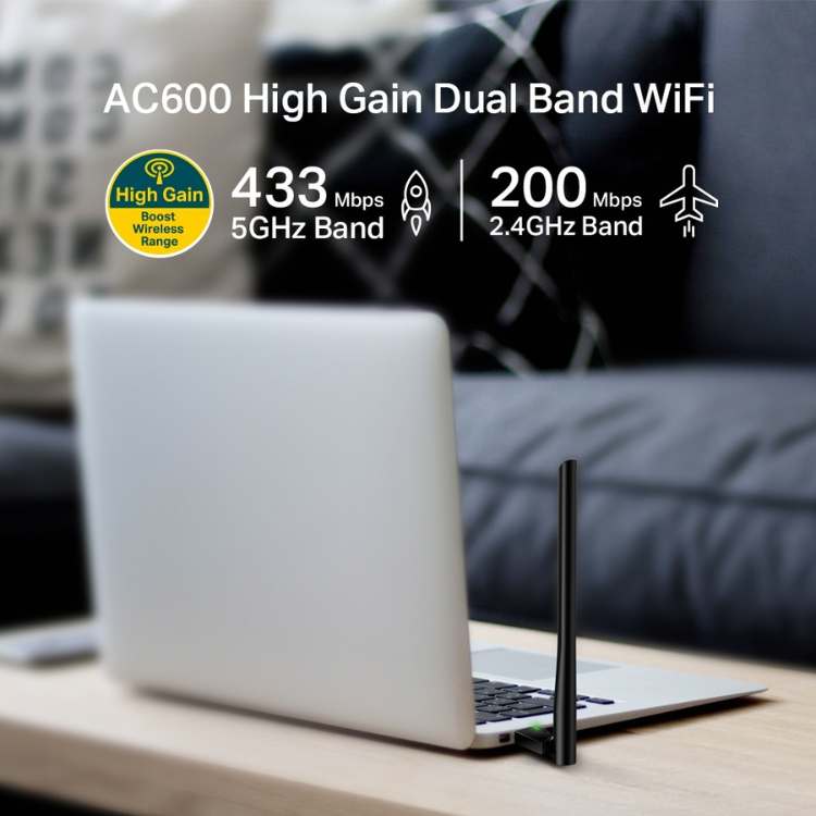 Adaptador USB TP-Link Archer AC600 Dual-Band T2U Plus 600 Mbps Wi-Fi Preto