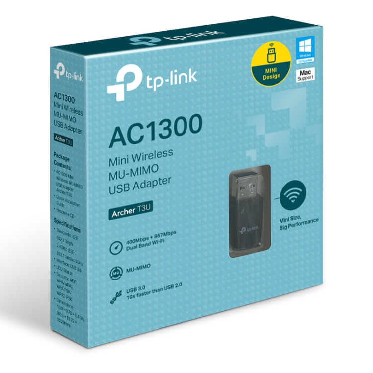 Adaptador USB TP-Link MU-MIMO Archer AC1300 Dual-Band T3U 867 Mbps Wi-Fi