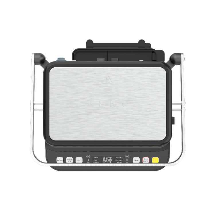 AENO EG5 electric grill, black, with digital display and control panel, silver grill plate.