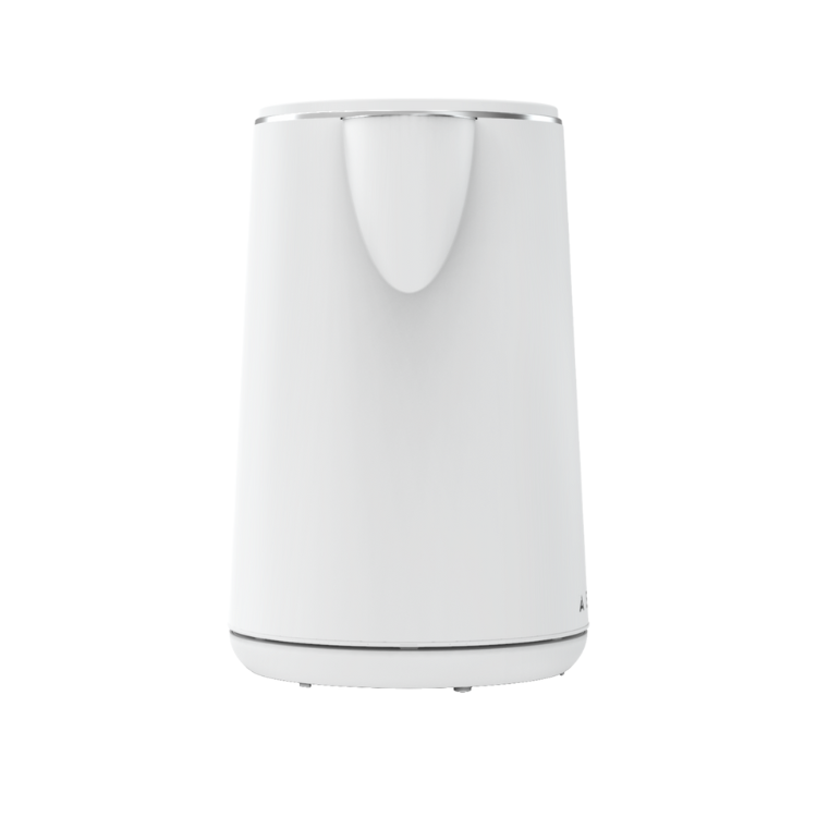 White Aeno electric kettle, 1.5L, 2200W, cylindrical shape with silver trim.