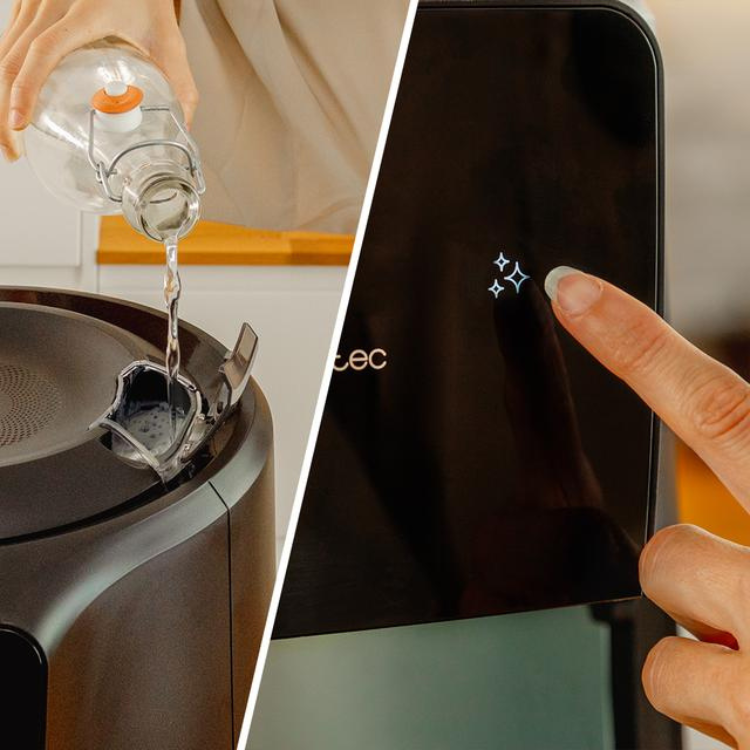Black Cecotec air fryer with touchscreen interface and 5.5L capacity.