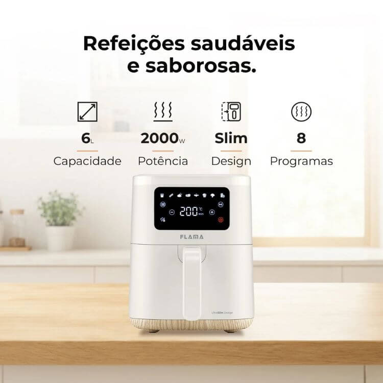 Fritadeira Flama Airfryer Slim Pearl 651FL 6L Branco
