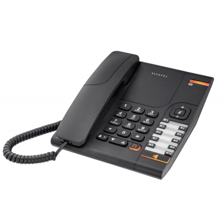Telefone Fixo Alcatel Temporis 380 Preto, com teclado e auscultador.