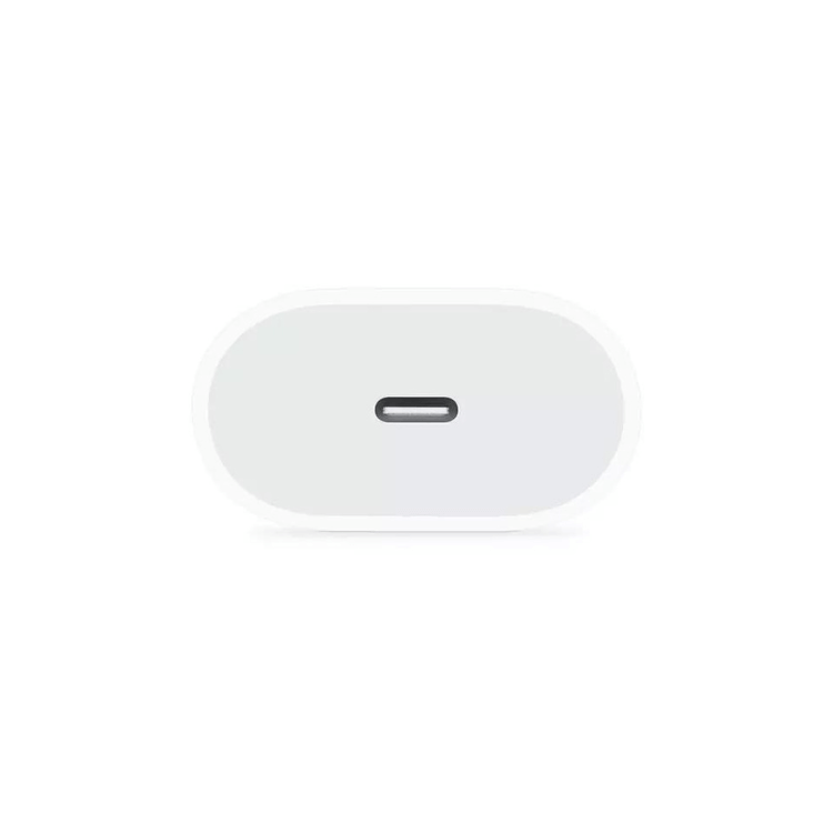 Carregador USB-C branco de 20W com conector USB-C central.