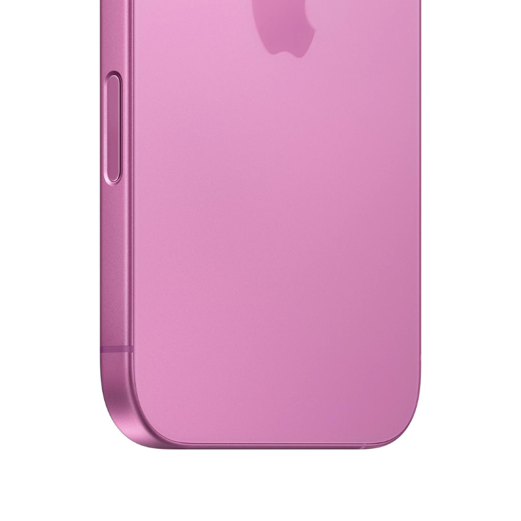 iPhone 16 rosa, smartphone Apple com ecrã não visível, lateral e costas visíveis.