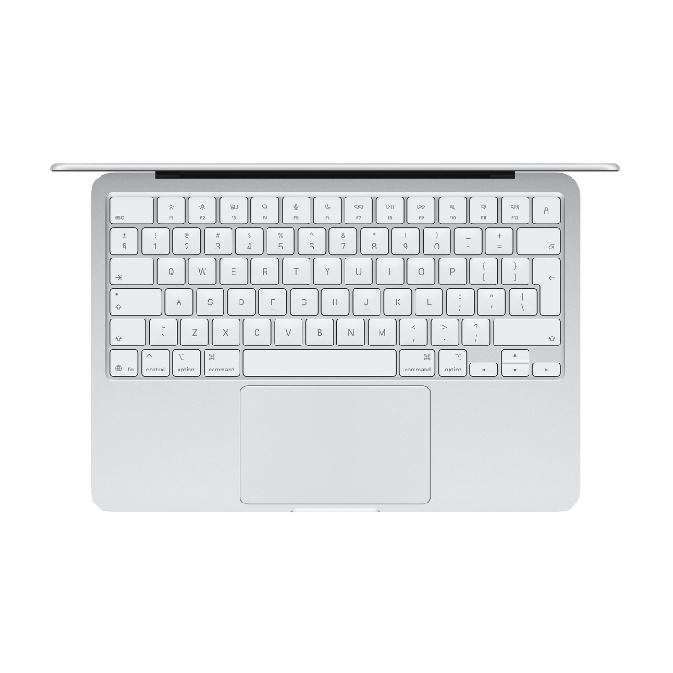 Silver Apple MacBook laptop keyboard and trackpad.