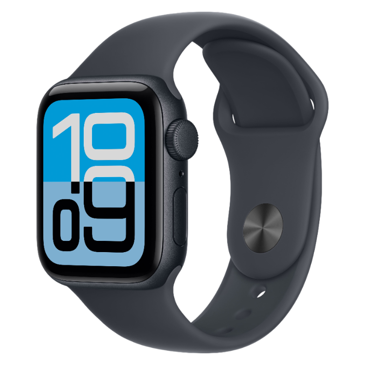 Smartwatch Apple Watch SE 3 GPS 40mm alumínio preto com bracelete desportiva preta.