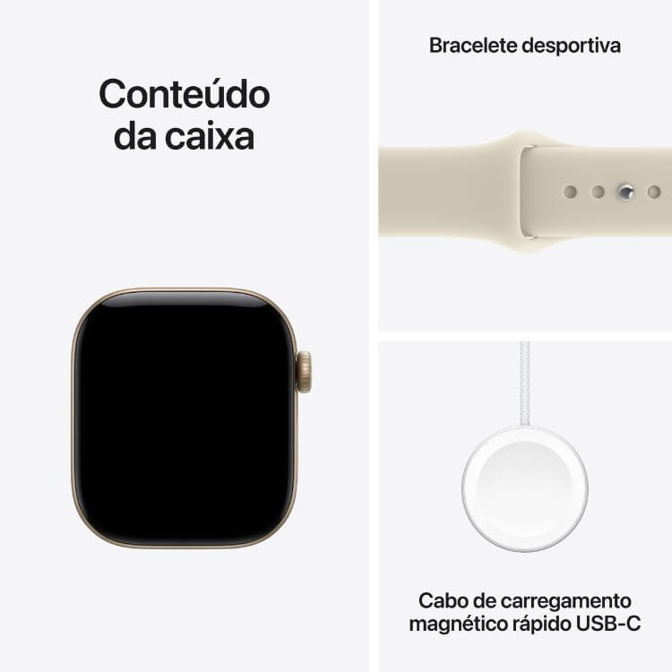 Apple Watch Series 12 GPS 42mm Alumínio Dourado c/ Bracelete Desportiva Areia - S/M