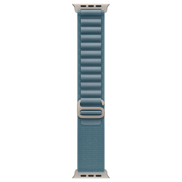 Pulseira Loop Alpine azul para Apple Watch, com fivela prateada.