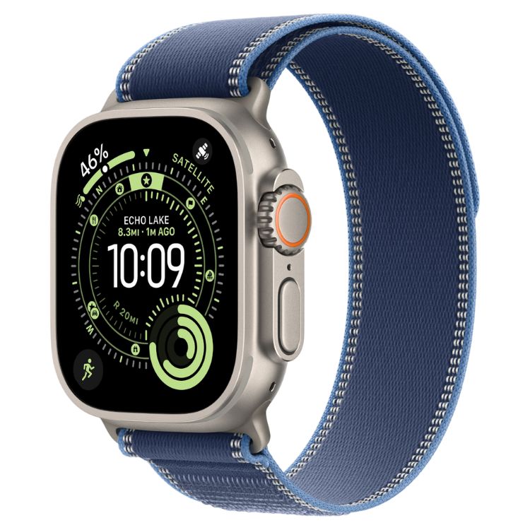 Smartwatch Apple Watch Ultra 3, 49mm, Titânio Natural, Bracelete Loop Trail Azul.