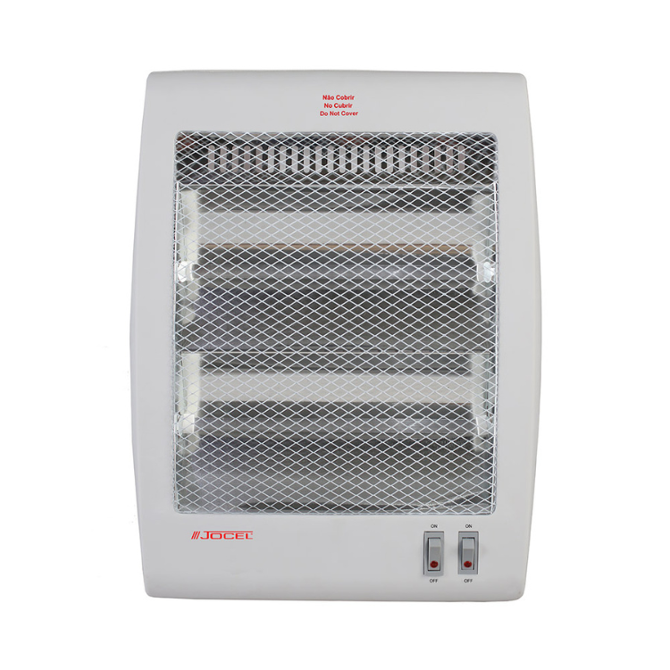 Jocel 800W quartz heater, white, metal grill, two switches.