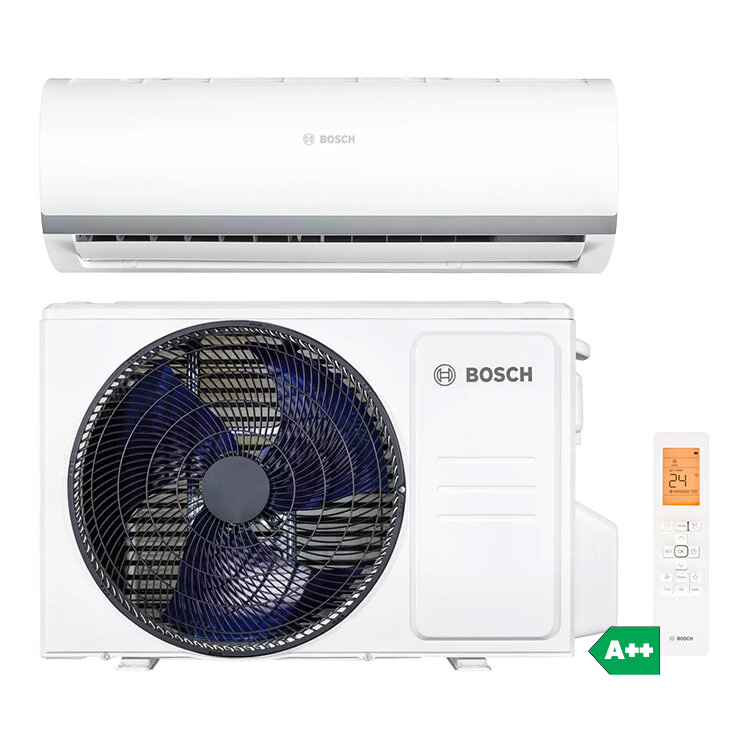Bosch Climate 2000 air conditioner, white, 2.6kW, 9000BTU, remote control, A++ energy efficiency.