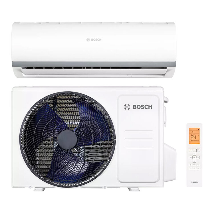 Bosch Climate 2000 air conditioner, white, with remote control.