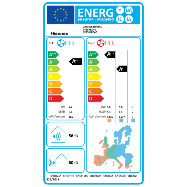Klimaanlage Hisense 2AMW52CF912 Multisplit 2x1 Heizen/Kühlen 9000BTU+1200BTU